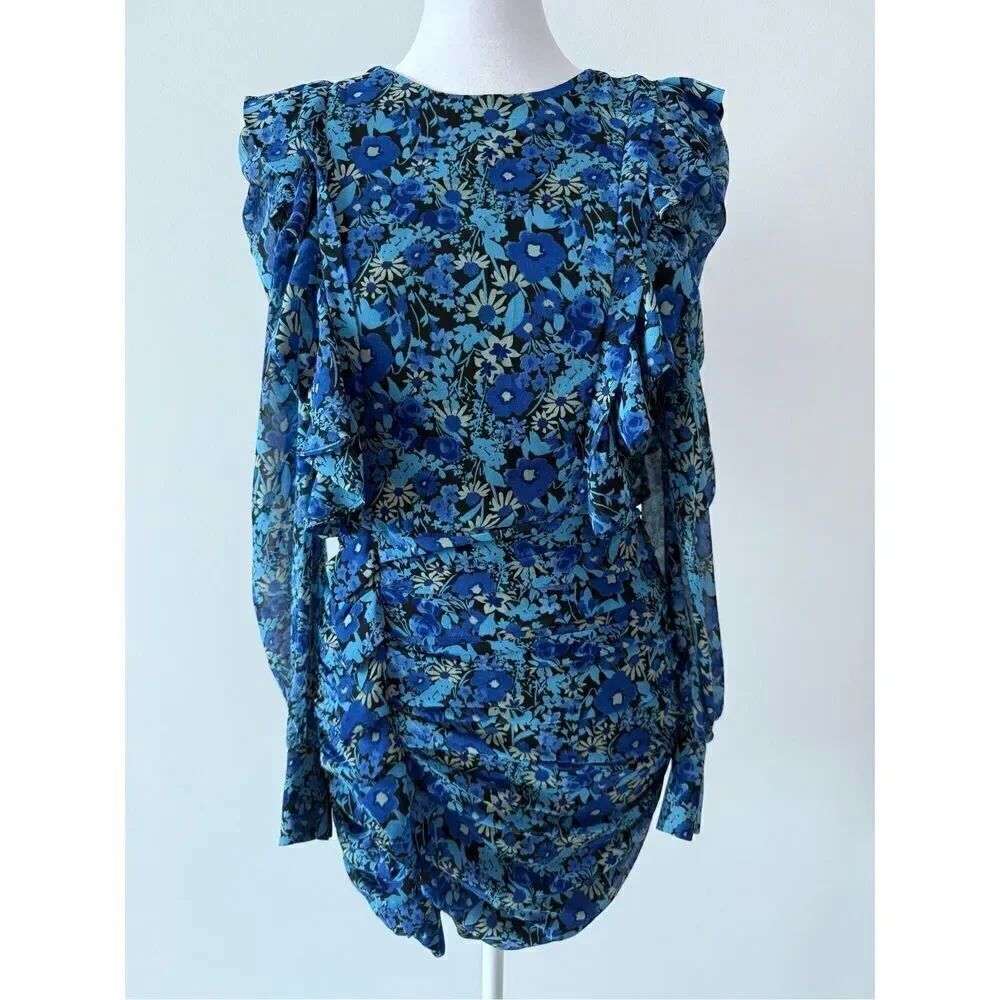 🦋 ZARA Blogger Favorite Draped Romantic Ruffle Ruching Keyhole Floral Mini Dress - Picture 7 of 15